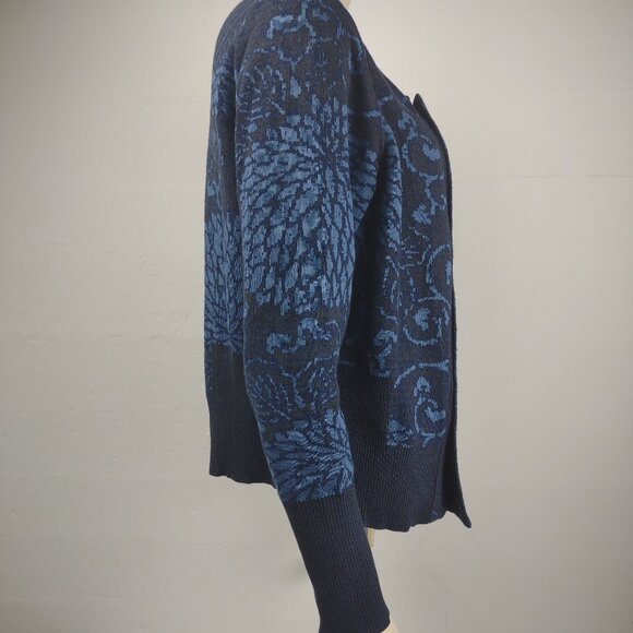 Peruvian Connection blue floral open front 100% Cotton cardigan womens Large - Picture 3 of 7